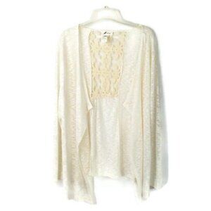 M Fasis Long Sleeve Open Front Semi Sheer Cardigan Sweater Womens Cream 2X